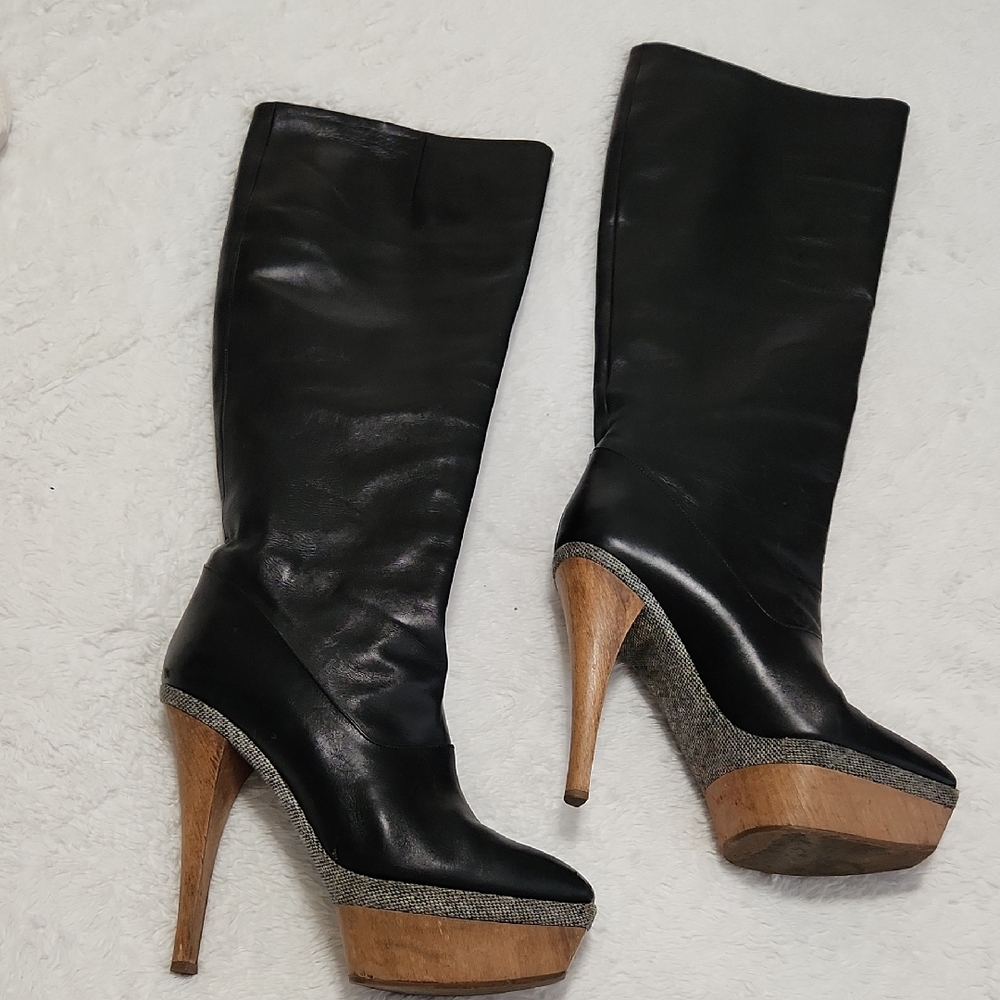 Black Leather Knee-High Boots